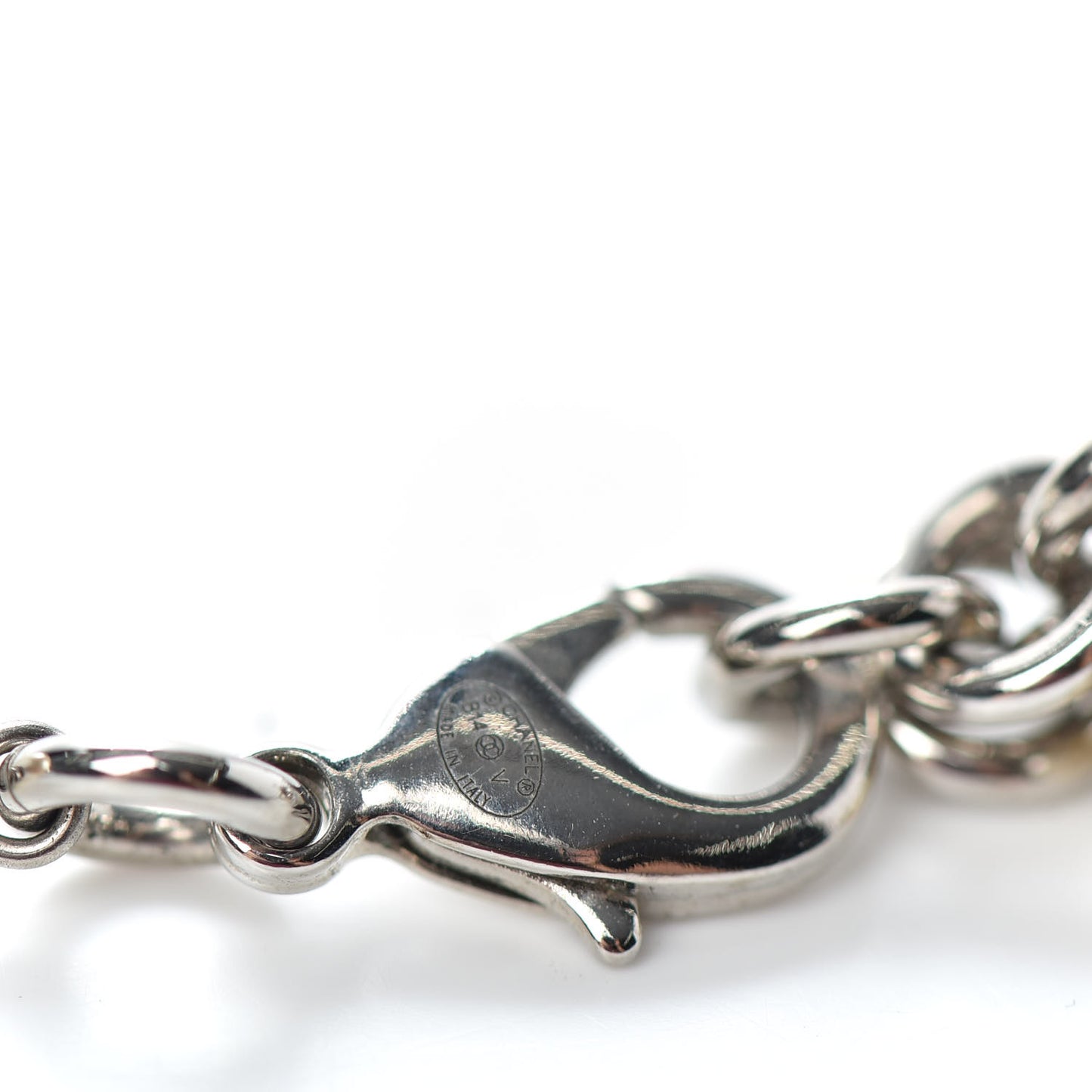 Crystal Pearl CC Long Necklace Silver