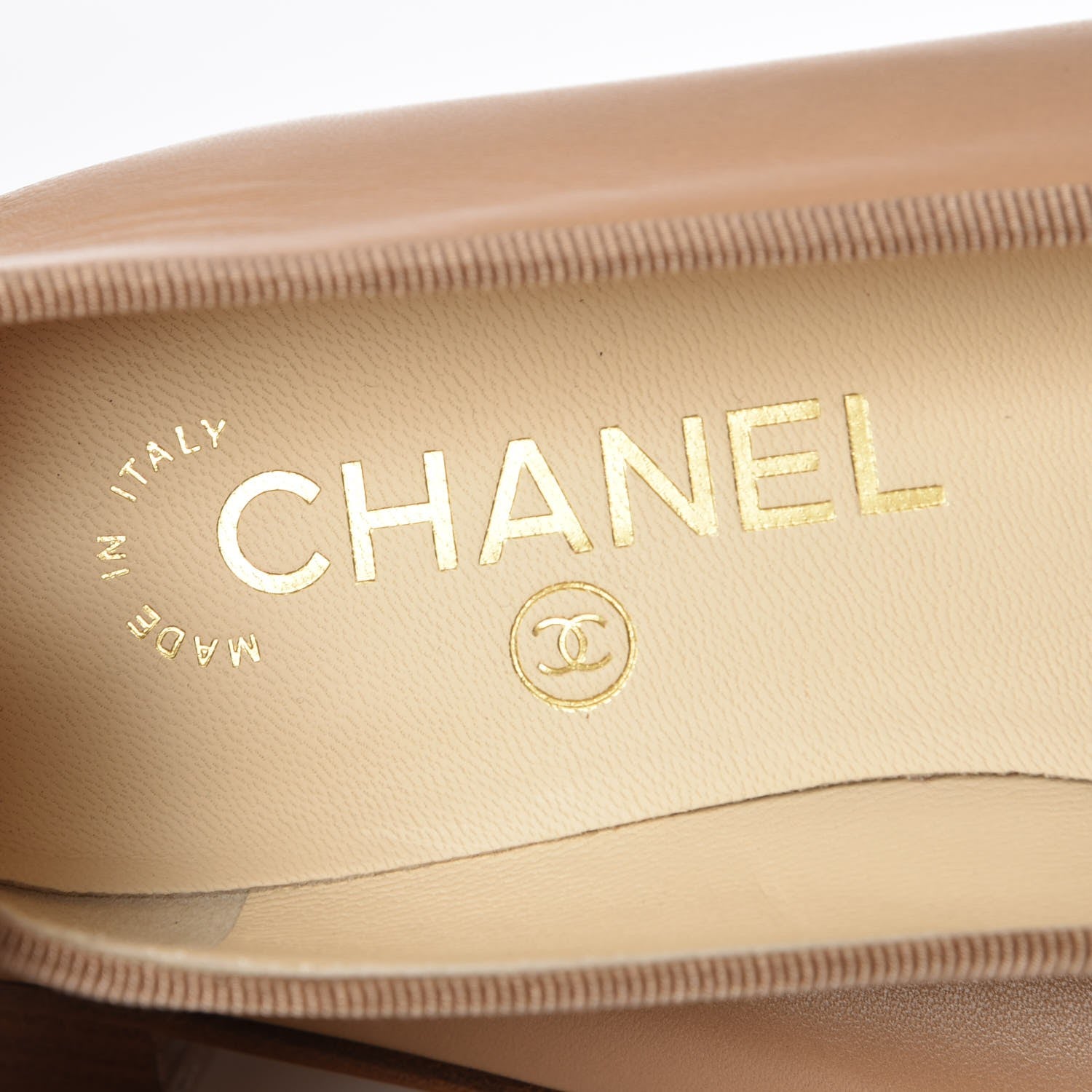 Chanel Lambskin Patent Cap Toe CC Ballerina Flats 35.5 Light Beige 6 of 8