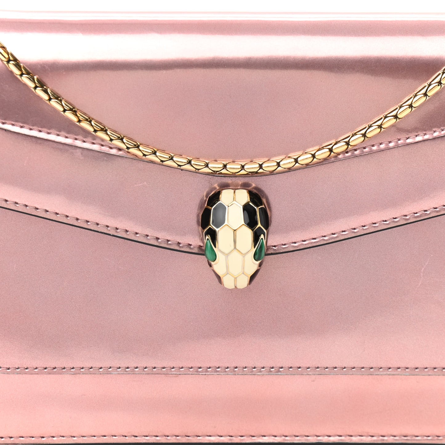 Metallic Serpenti Forever Chain Wallet Rose Quartz