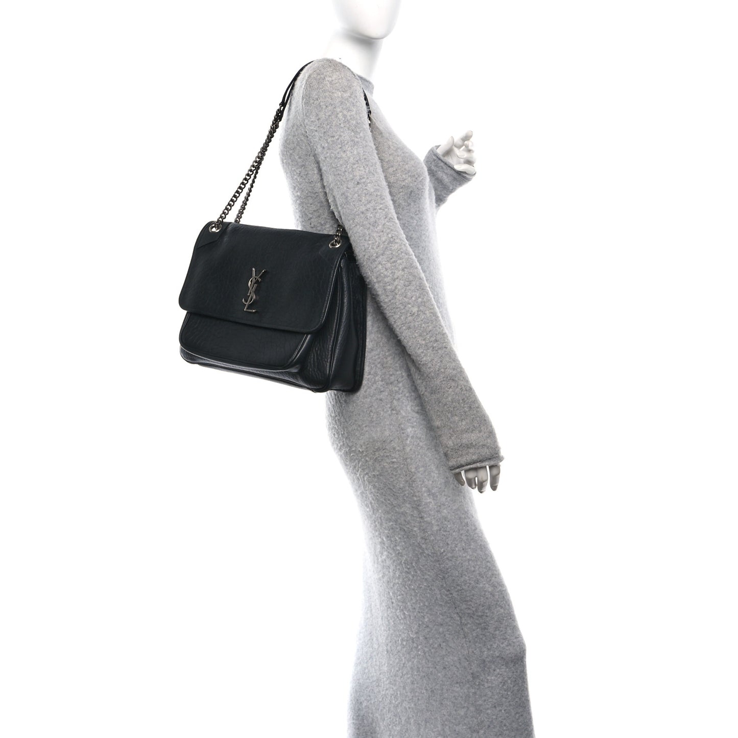Grained Lambskin Monogram Large Niki Chain Satchel Black