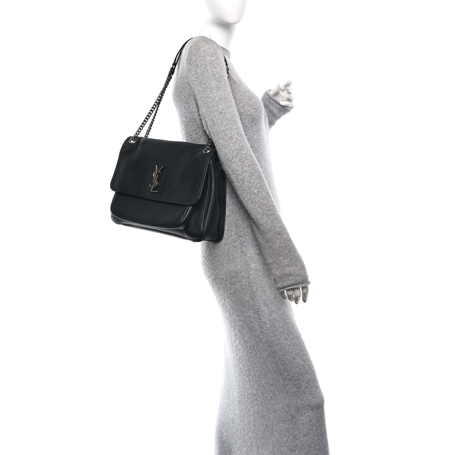 Saint Laurent Grained Lambskin Monogram Large Niki Chain Satchel Black 2 of 11