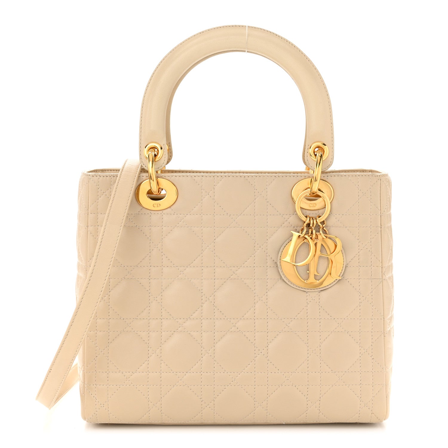 Christian Dior Lambskin Cannage Medium Lady Dior Beige 1 of 13