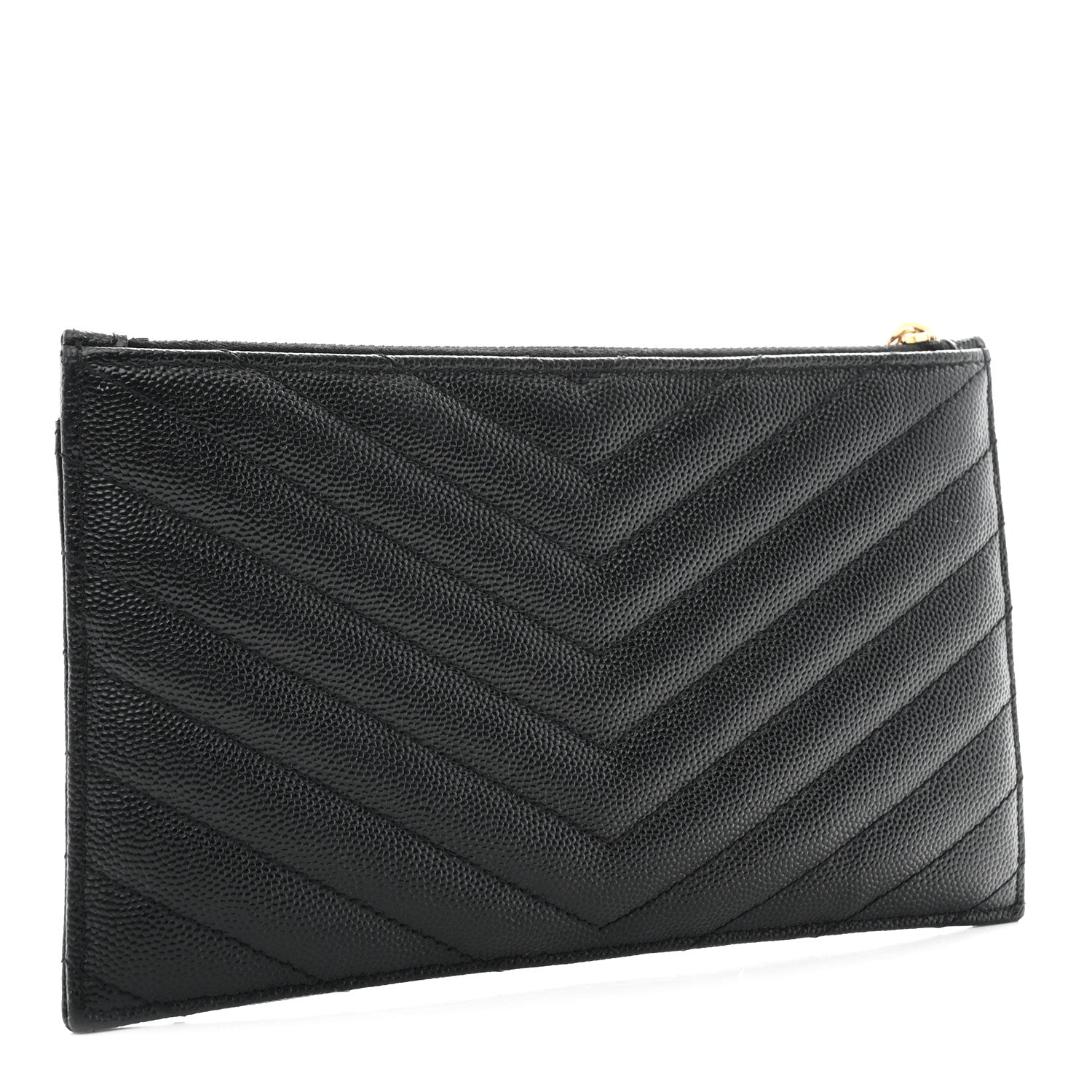 Saint Laurent Grain De Poudre Chevron Monogram Bill Pouch Black 3 of 8