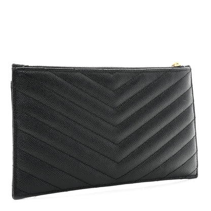 Saint Laurent Grain De Poudre Chevron Monogram Bill Pouch Black 3 of 8