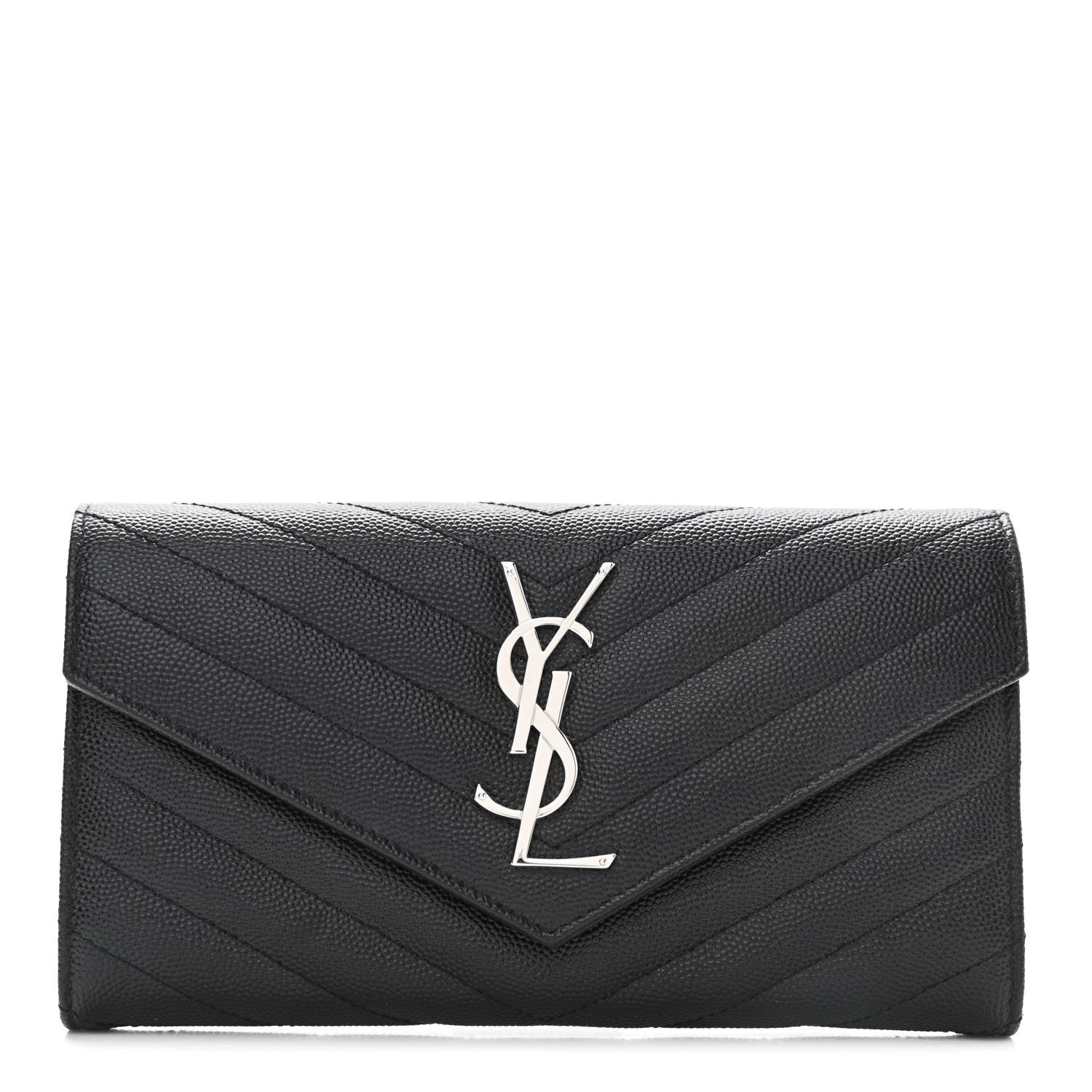 Saint Laurent Calfskin Matelasse Chevron Monogram Flap Wallet Black 1 of 9