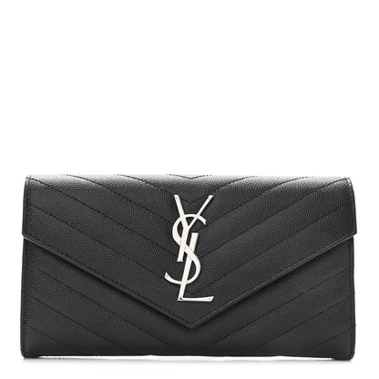 Saint Laurent Calfskin Matelasse Chevron Monogram Flap Wallet Black 1 of 9