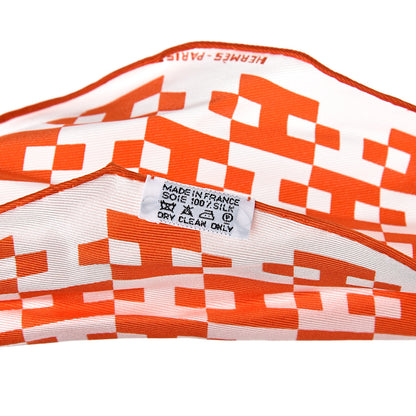 Hermes Silk Op'H Losange Scarf White Orange 3 of 3