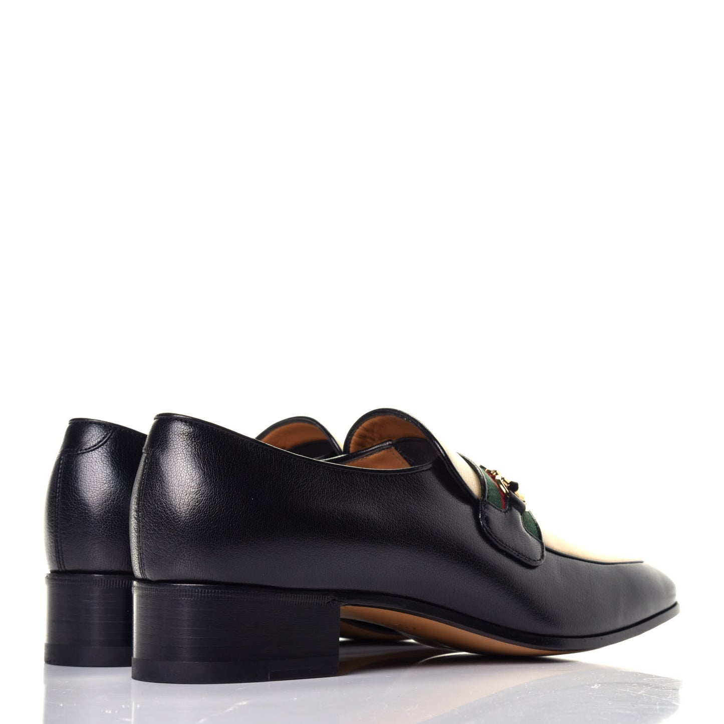 Goatskin Web Interlocking G Mens Horsebit Mid Heel Loafers 7.5 Black Burro