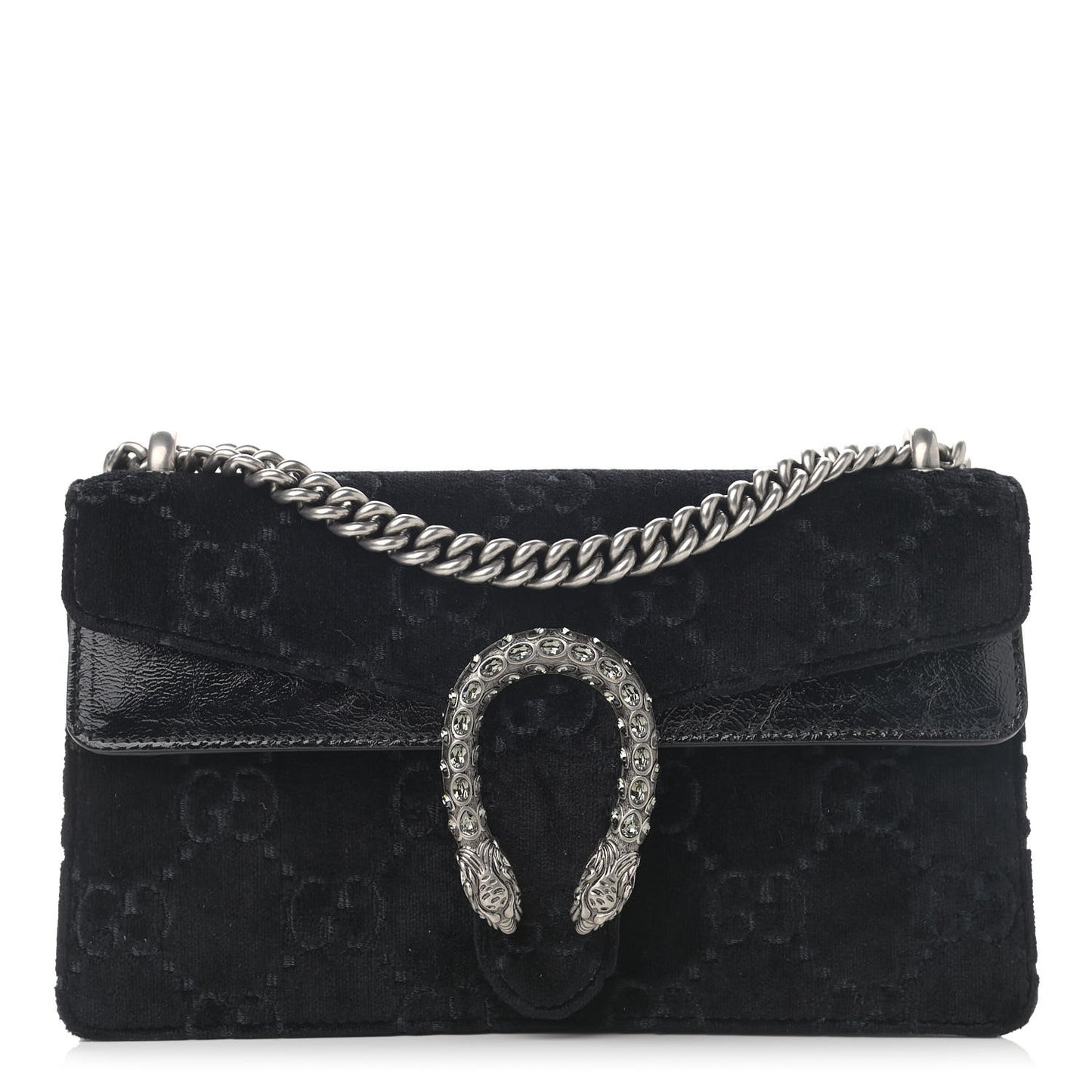 Velvet Skipper Crystal GG Monogram Small Dionysus Shoulder Bag Black Black Diamond