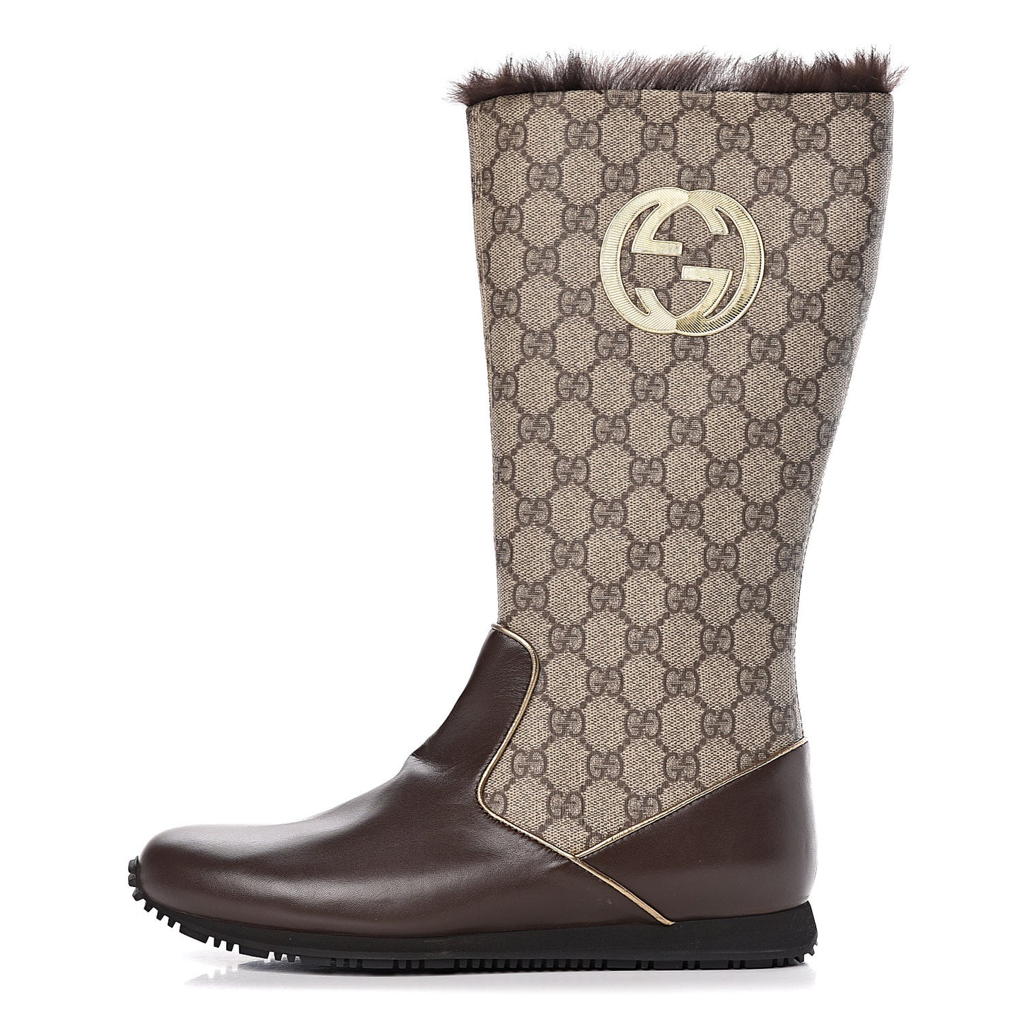 GG Plus Monogram Knee High Boots 38 Beige Ebene