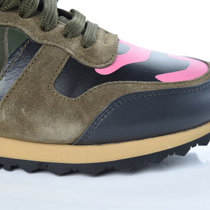 Valentino Garavani Nappa Suede Camouflage Womens Rockrunner Sneakers 39 Army Green Naples Yellow Ninphea 13 of 14