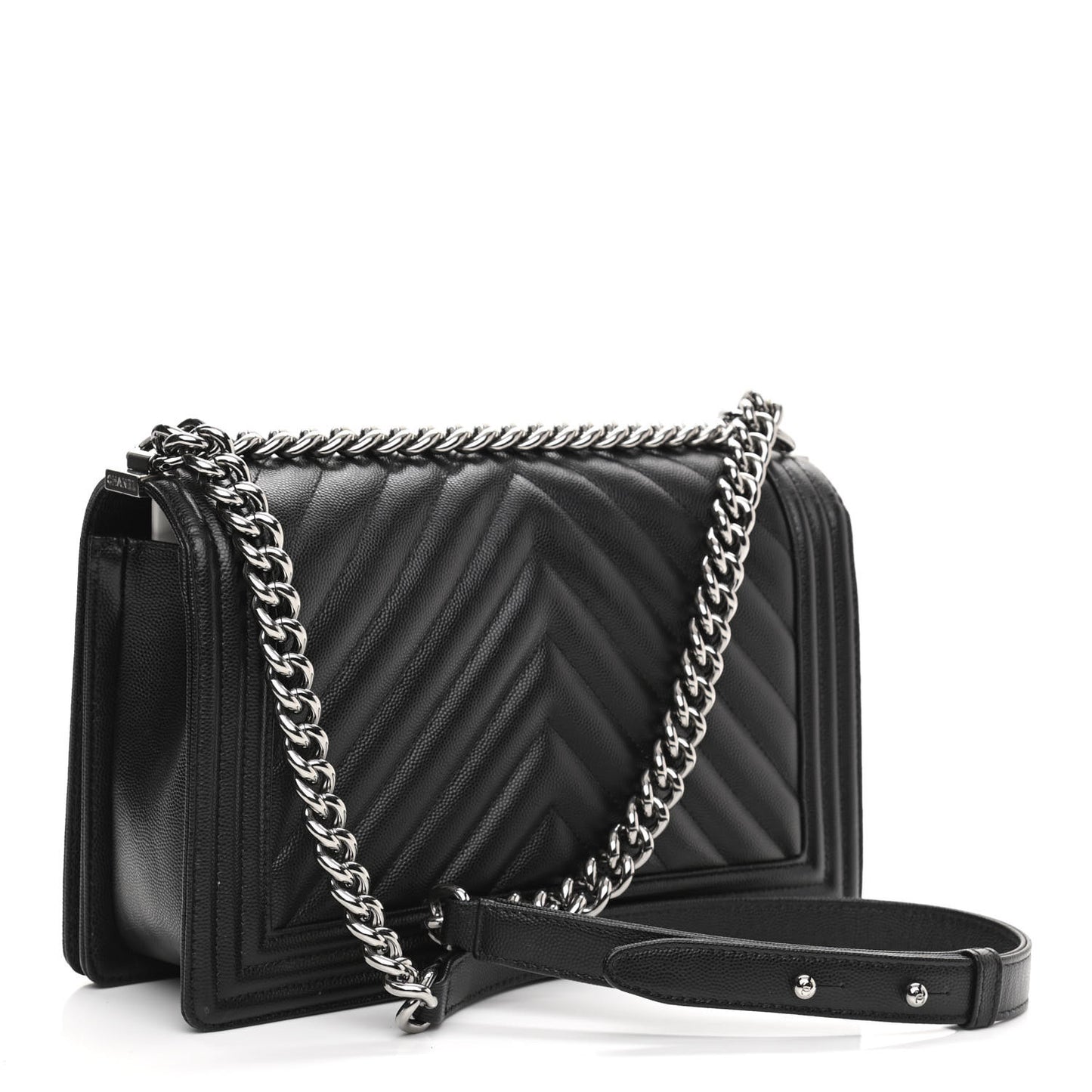 Caviar Chevron Quilted New Medium Boy Flap Black