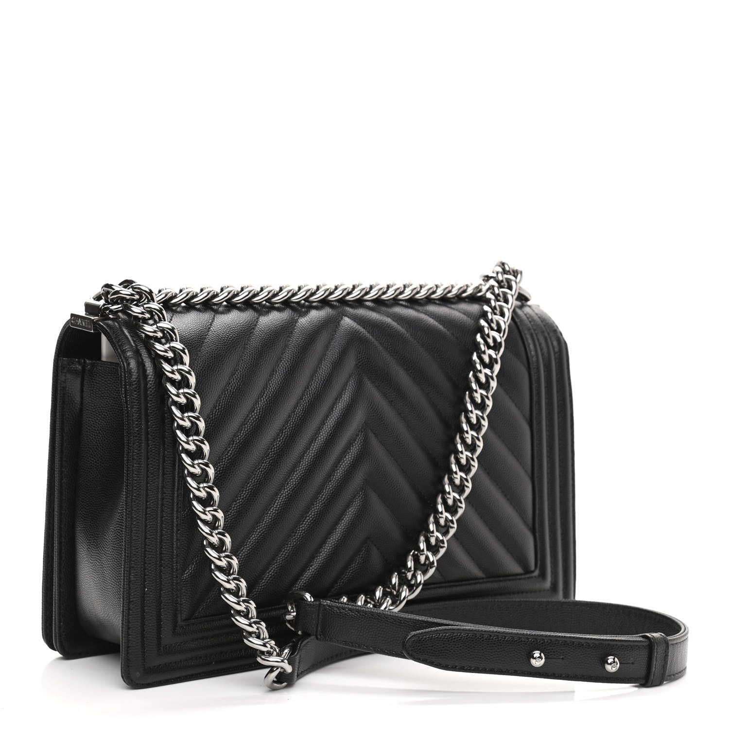 Chanel Caviar Chevron Quilted New Medium Boy Flap Black 3 of 10