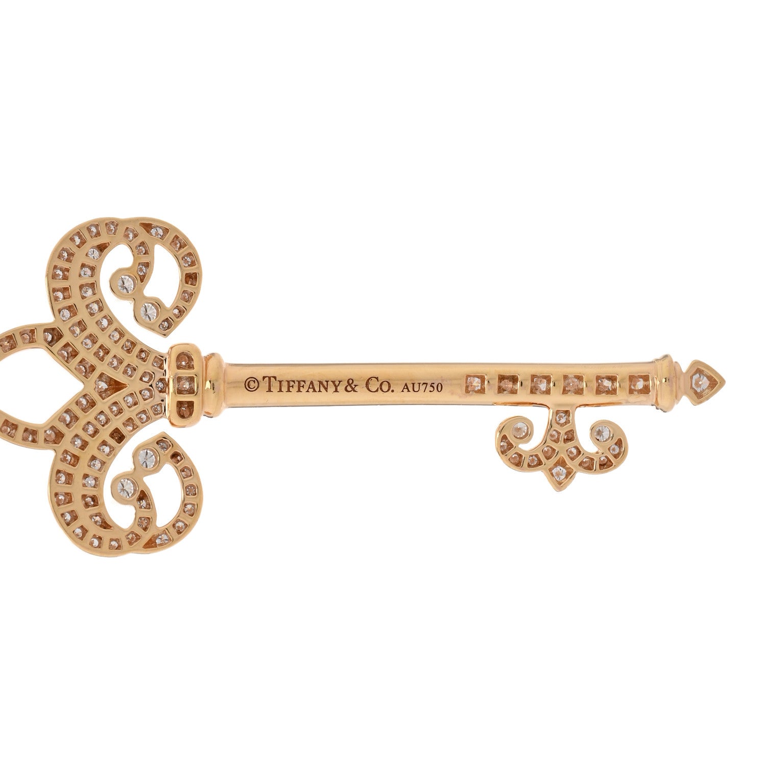 Tiffany 18K Rose Gold Diamond .54ct Fleur De Lis Key Pendant 3 of 4