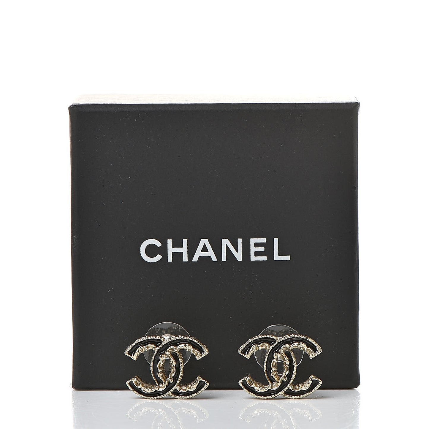 Enamel CC Baroque Earrings Black Gold