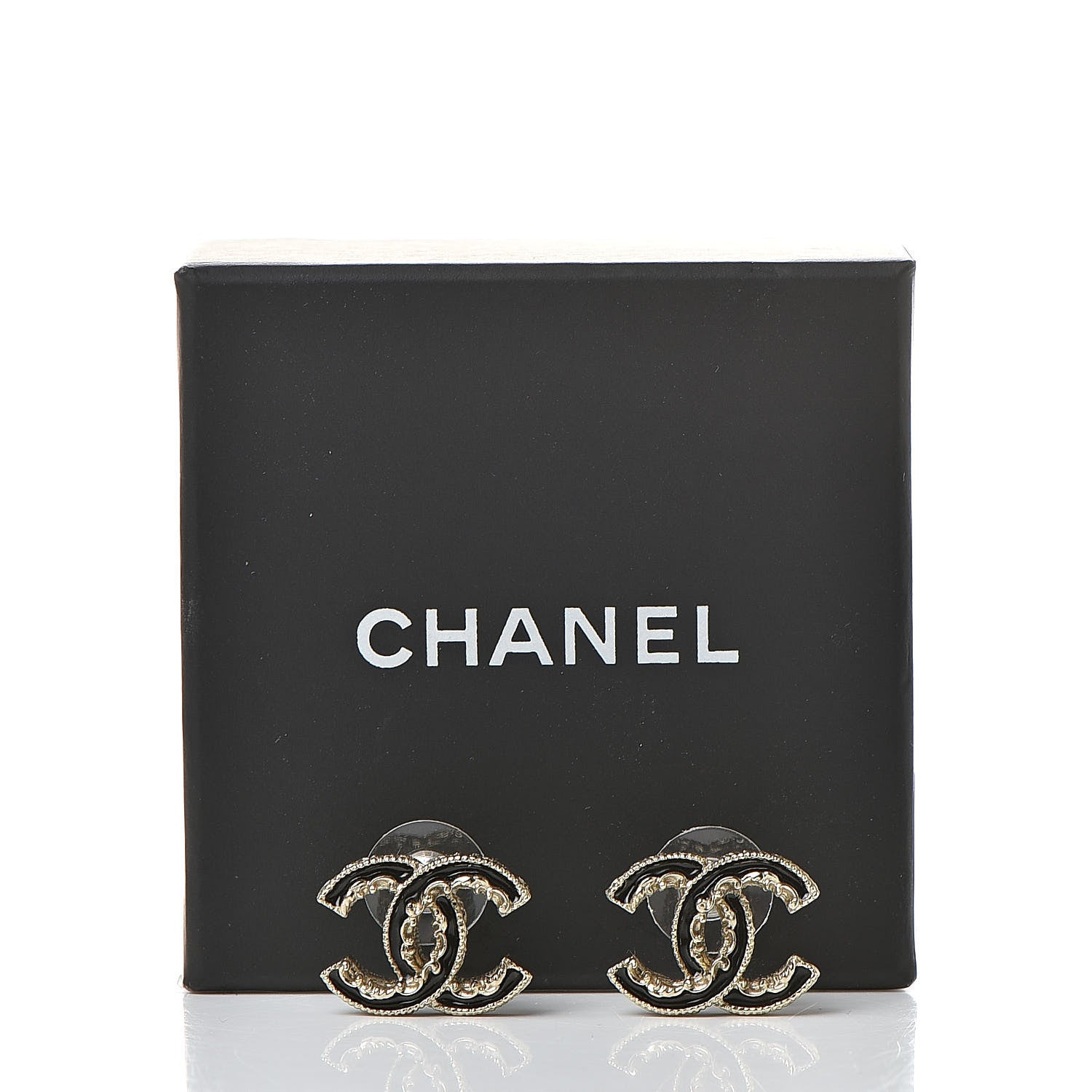 Chanel Enamel CC Baroque Earrings Black Gold 5 of 5