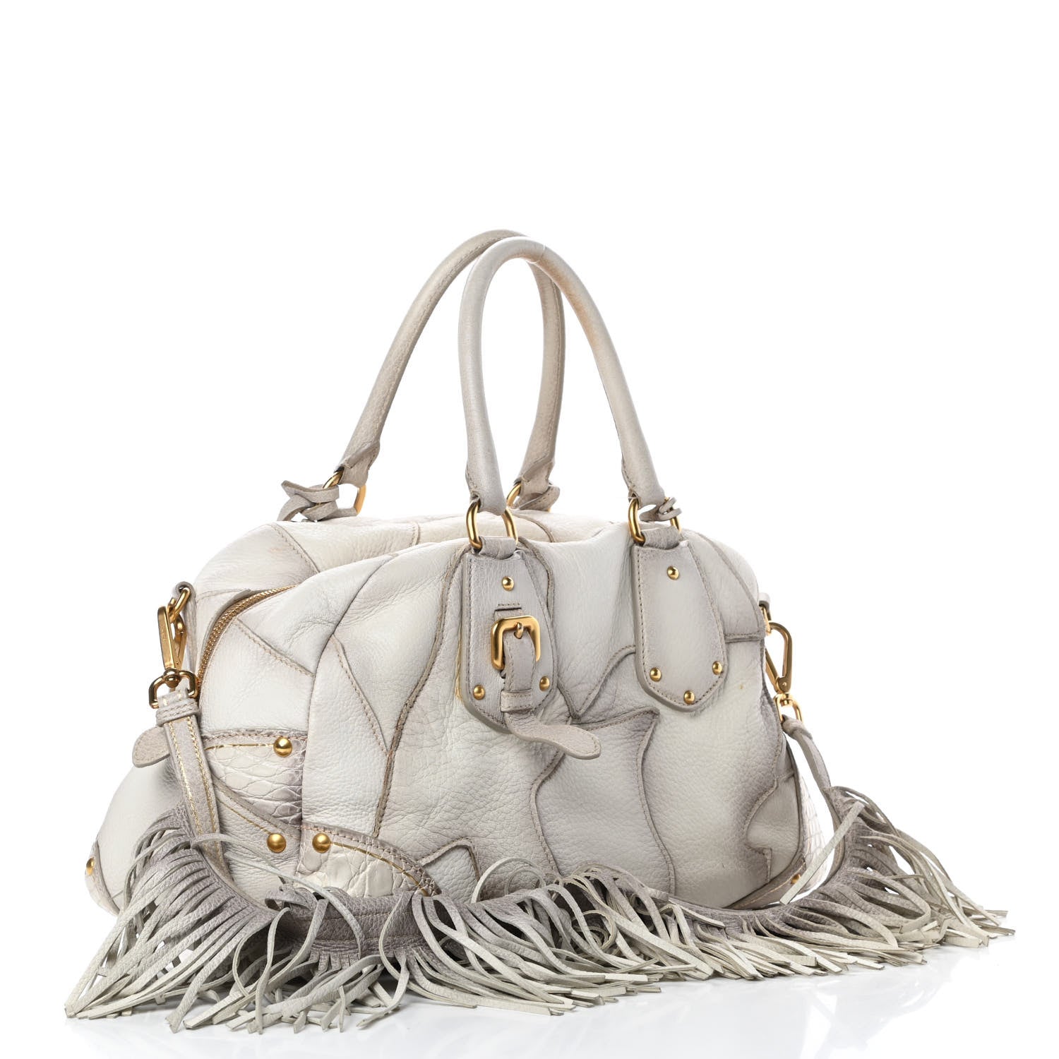 Prada Cervo Patchwork Fringe Bowler Bianco 3 of 21