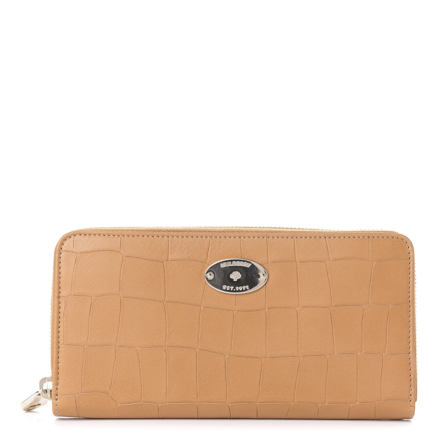 Crocodile Embossed Zip Around Wallet Camel