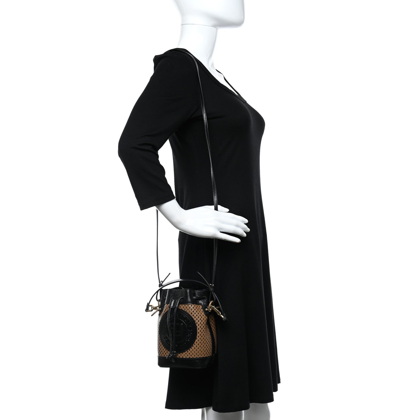 Vitello Liberty Glossy Lambskin F is Fendi Perforated Mini Mon Tresor Bucket Bag Sand Mimosa Black