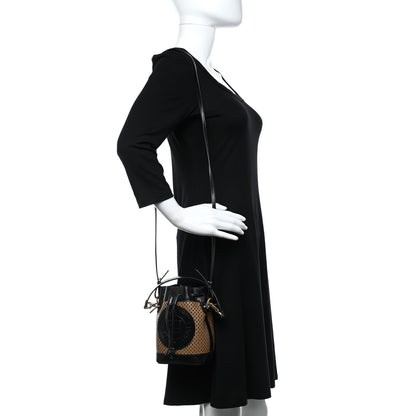 Fendi Vitello Liberty Glossy Lambskin F is Fendi Perforated Mini Mon Tresor Bucket Bag Sand Mimosa Black 2 of 10