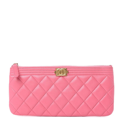 Chanel Lambskin Quilted Small Boy Zipped Pouch Pink 1 of 11