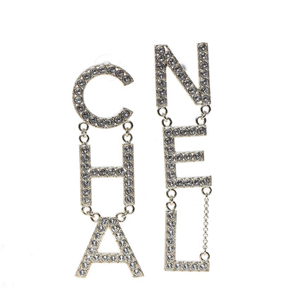 Chanel Crystal Cha-Nel Logo Drop Earrings Gold 1 of 5
