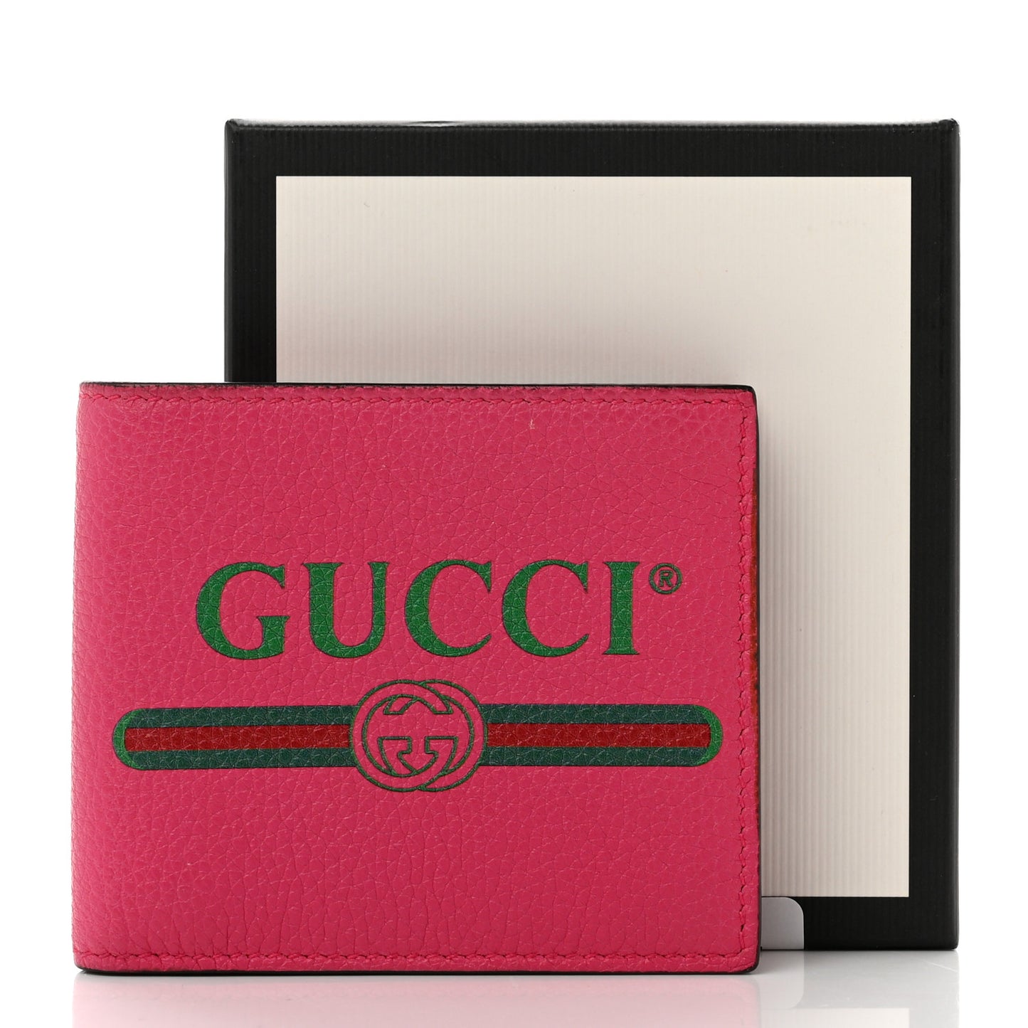 Grained Calfskin Logo Bi-Fold Wallet Box Pink Green