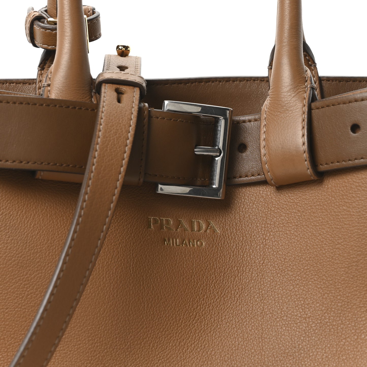 Soft Grained Calfskin Vitello Daino Small Buckle Bag Caramello