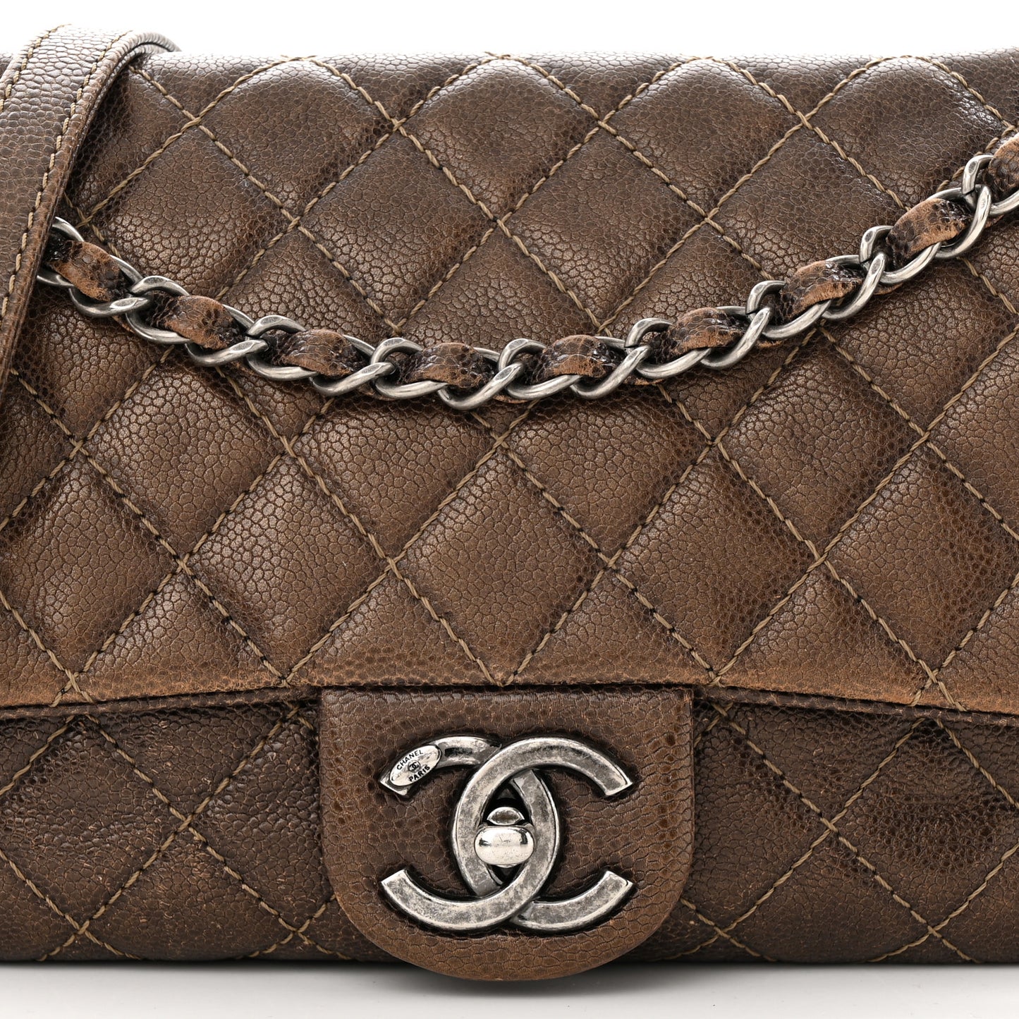 Iridescent Caviar Quilted Small Chic Flap Brown