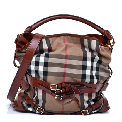 Burberry House Check Bridle Calfskin Medium Gosford Hobo Dark Tan 1 of 11