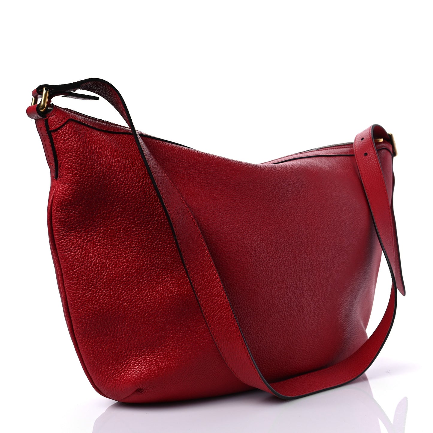 Grained Calfskin Logo Half Moon Hobo Red