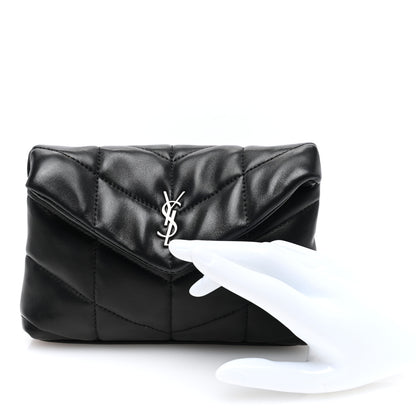 Saint Laurent Lambskin Monogram Loulou Puffer Pouch Clutch Black 2 of 10