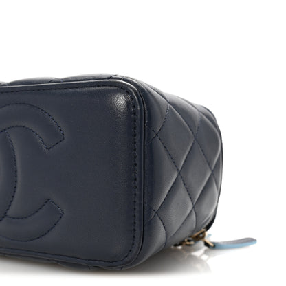 Chanel Lambskin Quilted Small Top Handle Vanity Case With Chain Dark Blue Light Blue 10 of 11