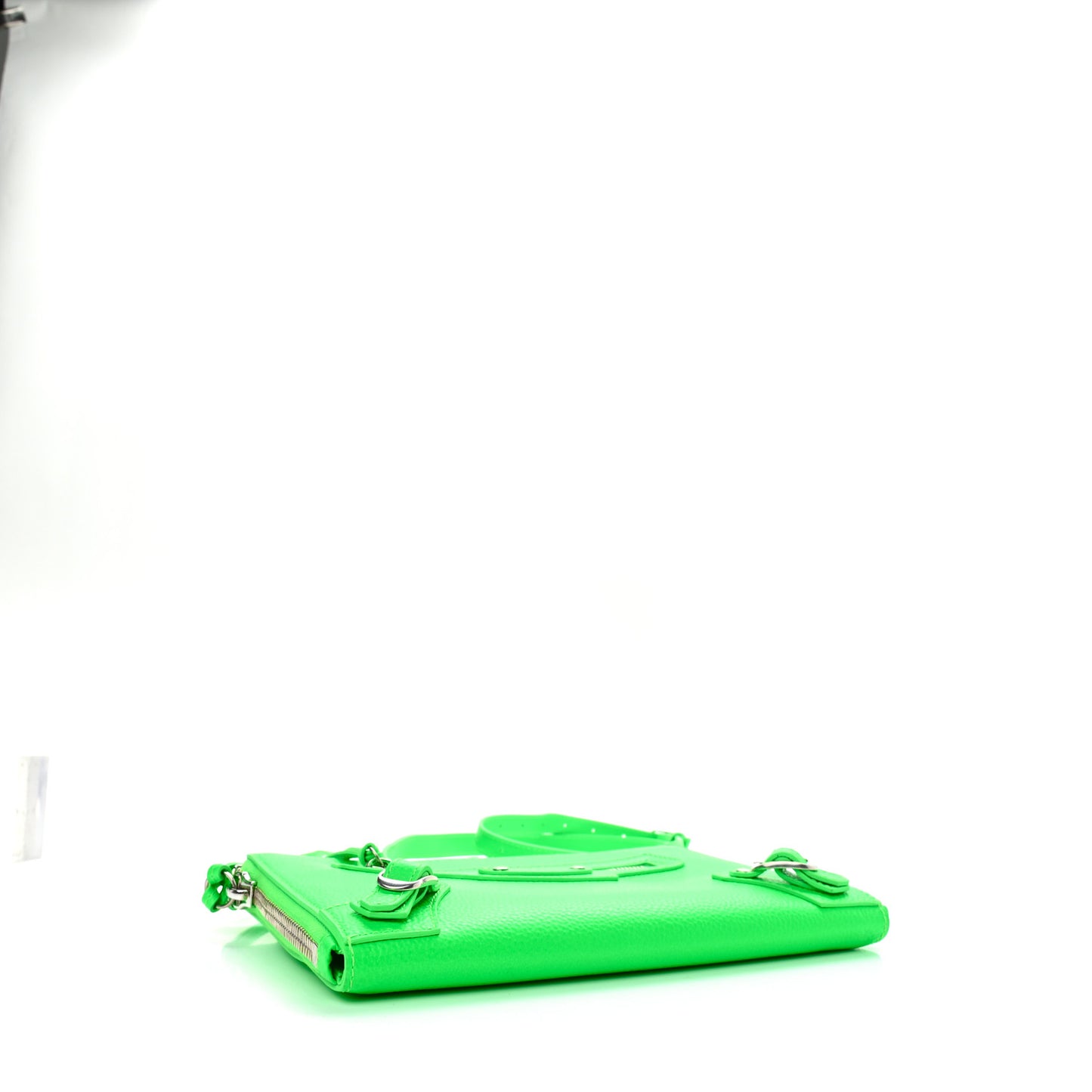 Grained Calfskin Neo Classic Silver Hardware Zip Around Crossbody Fluo Green
