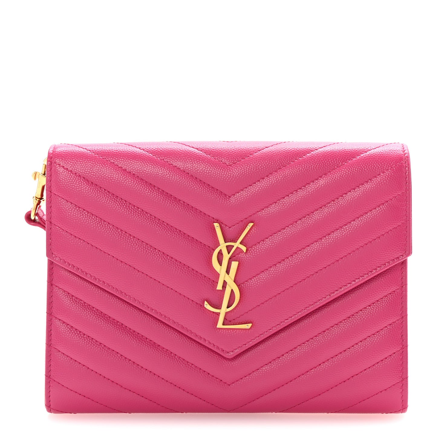 Grain De Poudre Matelasse Chevron Monogram Envelope Clutch Fuchsia