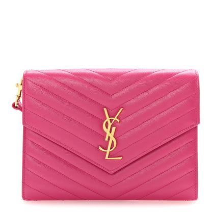 Saint Laurent Grain De Poudre Matelasse Chevron Monogram Envelope Clutch Fuchsia 1 of 7