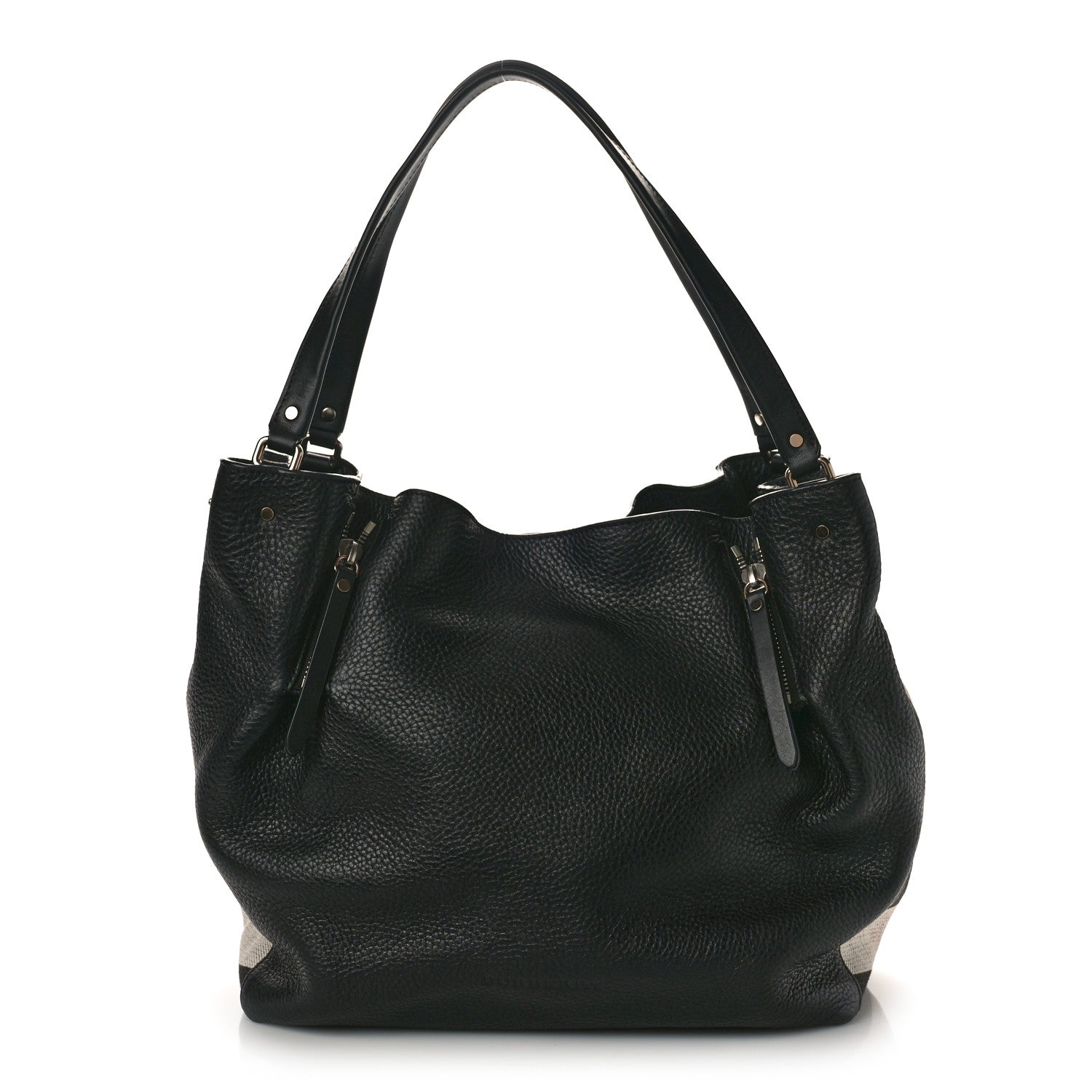Burberry Grainy Calfskin House Check Medium Maidstone Black 1 of 8