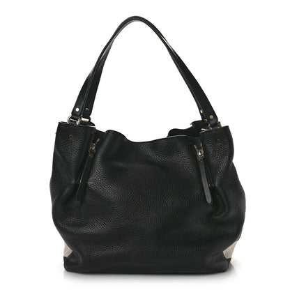 Burberry Grainy Calfskin House Check Medium Maidstone Black 1 of 8