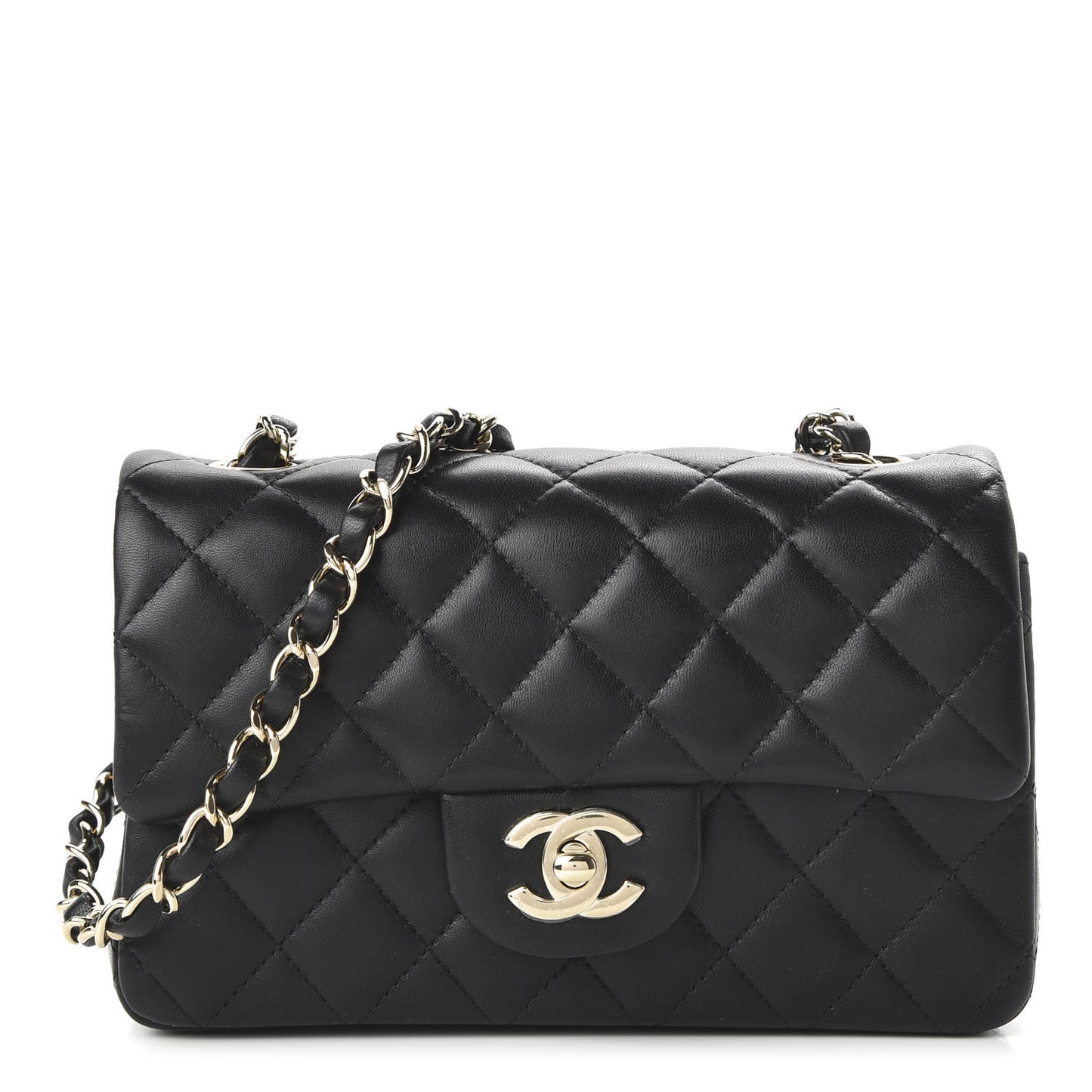 Lambskin Quilted Mini Rectangular Flap Black