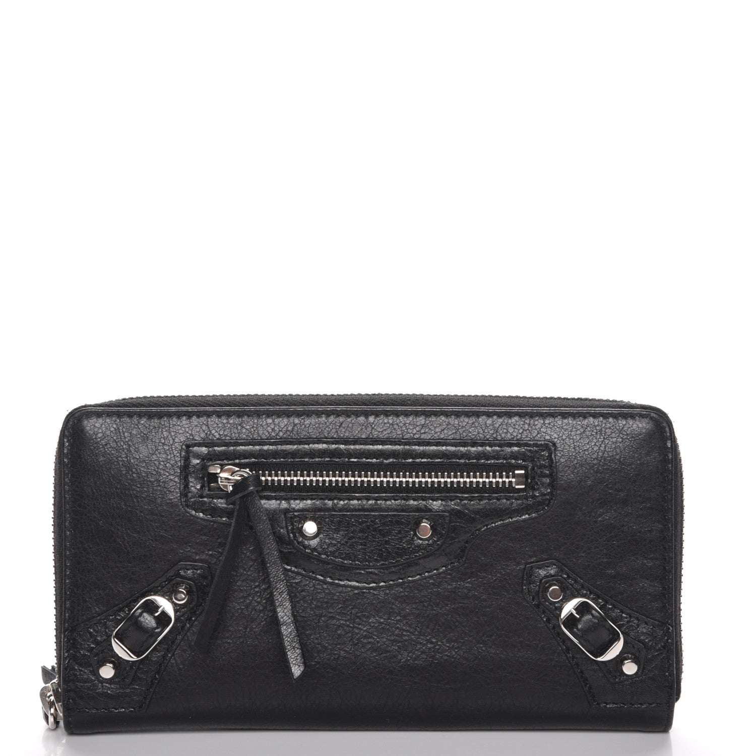 Balenciaga Agneau Classic Silver Hardware Continental Zip Around Wallet Black 1 of 8