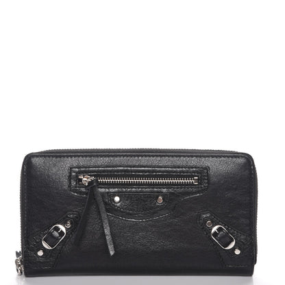 Balenciaga Agneau Classic Silver Hardware Continental Zip Around Wallet Black 1 of 8