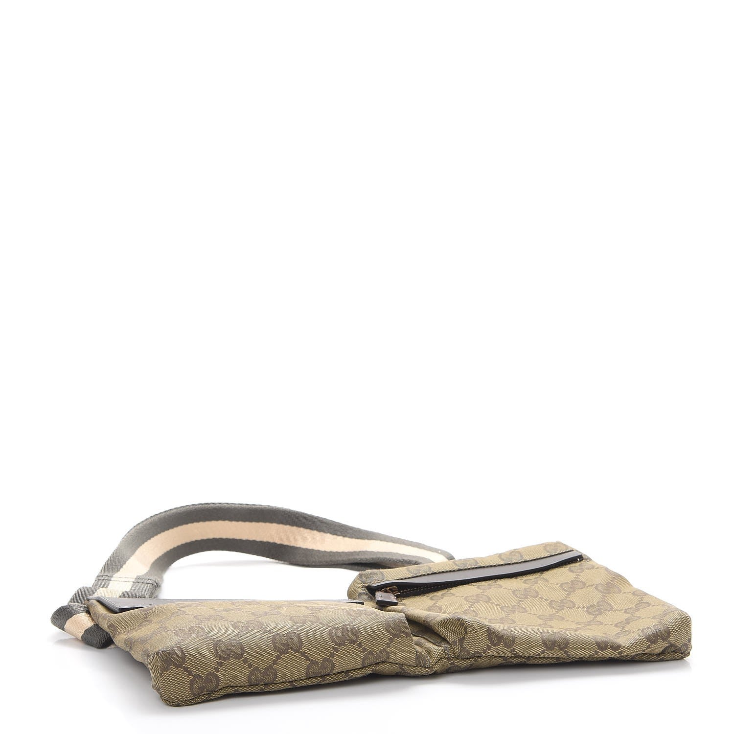 Gucci GG Monogram Web Double Pocket Belt Bag Green Dark Brown 4 of 9
