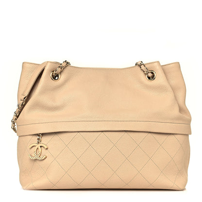 Chanel Crumpled Grained Calfskin Zip and Carry Shopping Tote Beige 1 of 12