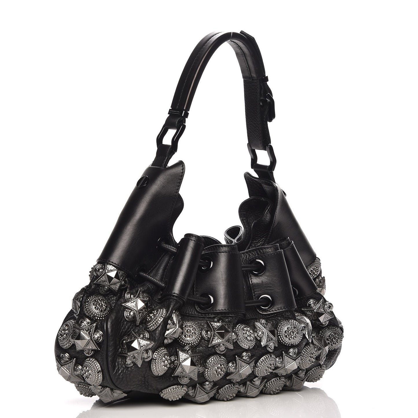 Calfskin Mason Warrior Studded Hobo Black