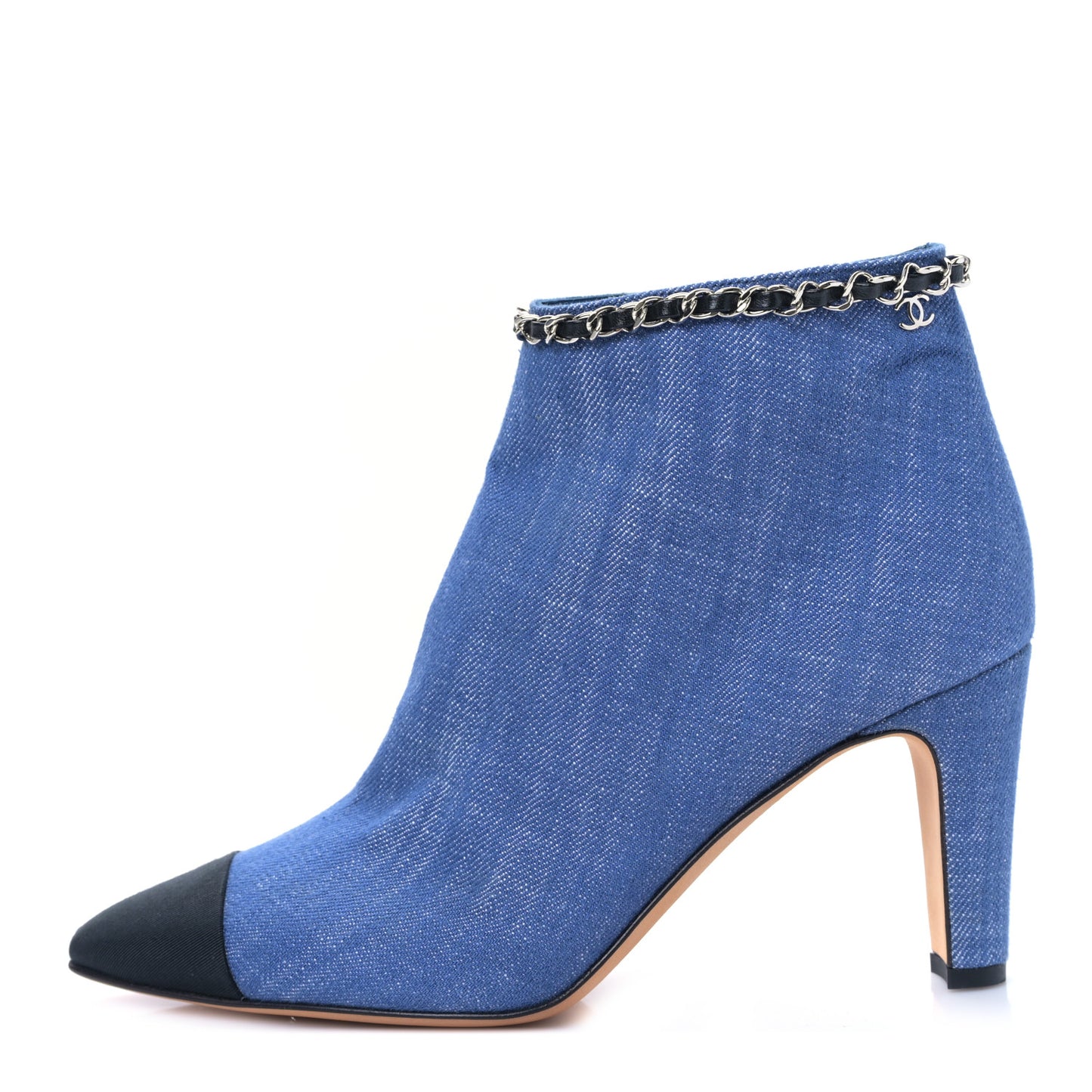 Denim Grosgrain Cap Toe Short Boots 38.5 Blue