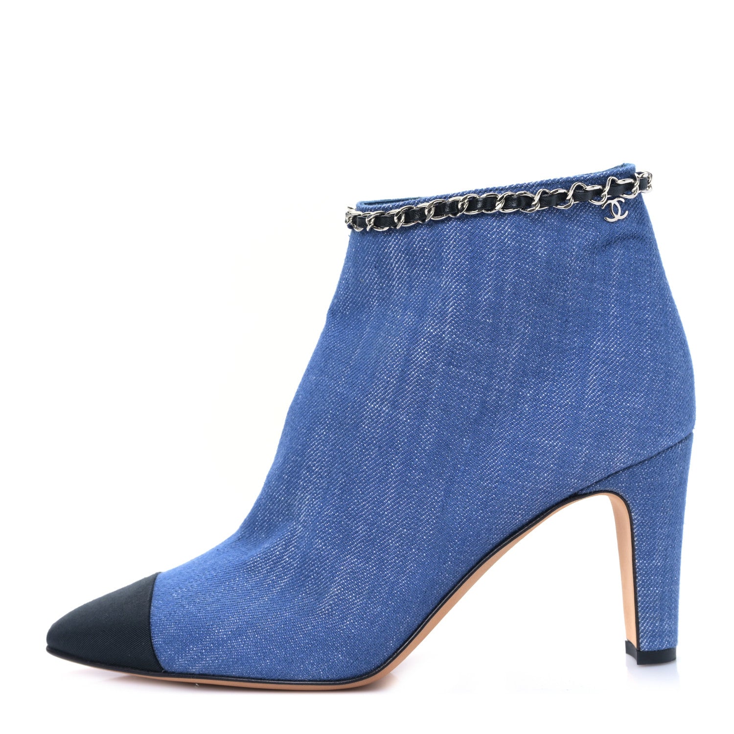 Chanel Denim Grosgrain Cap Toe Short Boots 38.5 Blue 1 of 8
