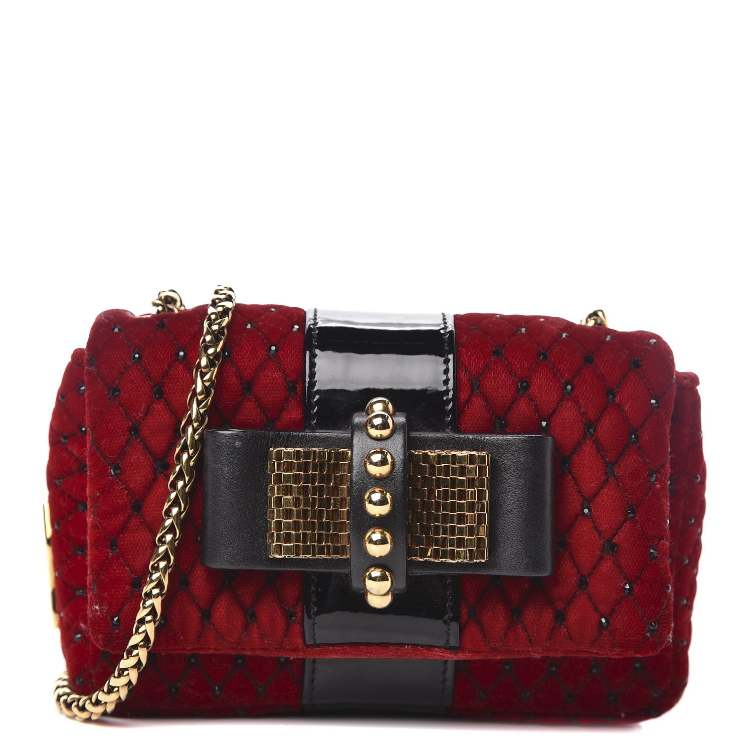 Christian Louboutin Velvet Patent Spikes Mini Sweety Charity Crossbody Bag Red Black 1 of 11