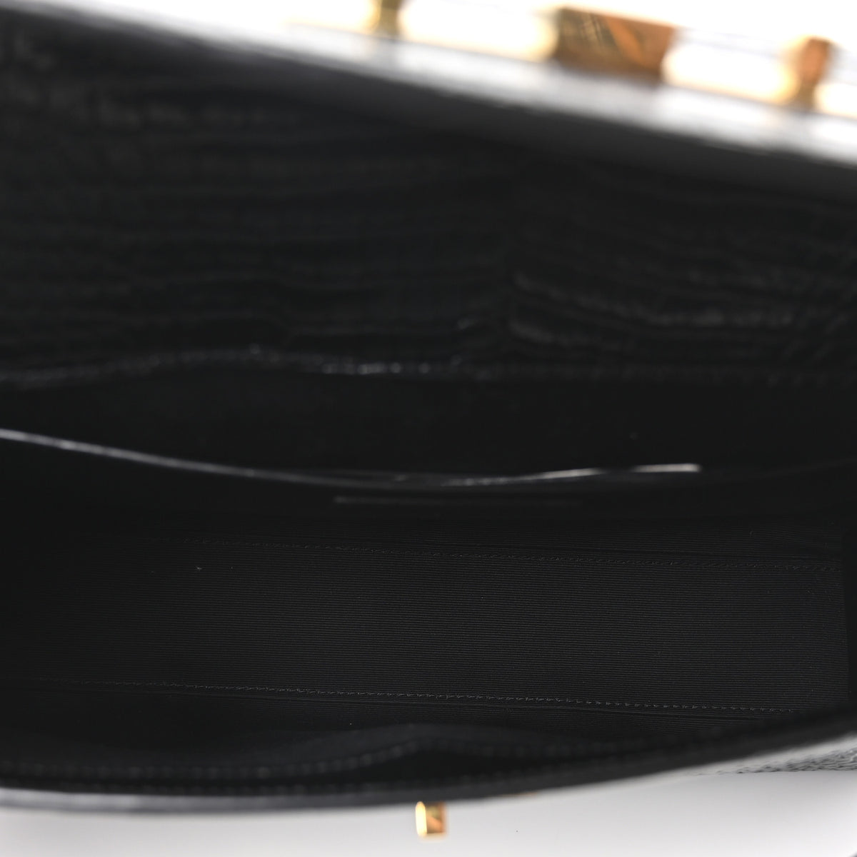 Shiny Calfskin Crocodile Embossed Manhattan Baguette Black
