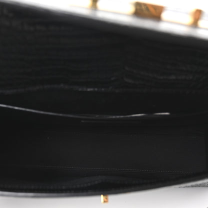 Saint Laurent Shiny Calfskin Crocodile Embossed Manhattan Baguette Black 5 of 10