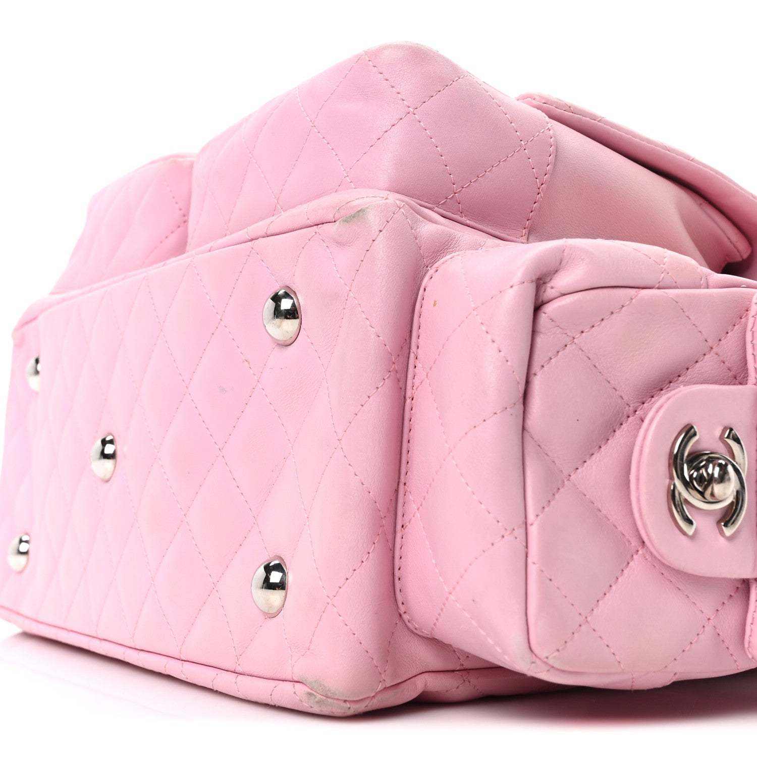 Chanel Calfskin Quilted Large Cambon Multipocket Reporter Pink Black 10 of 10